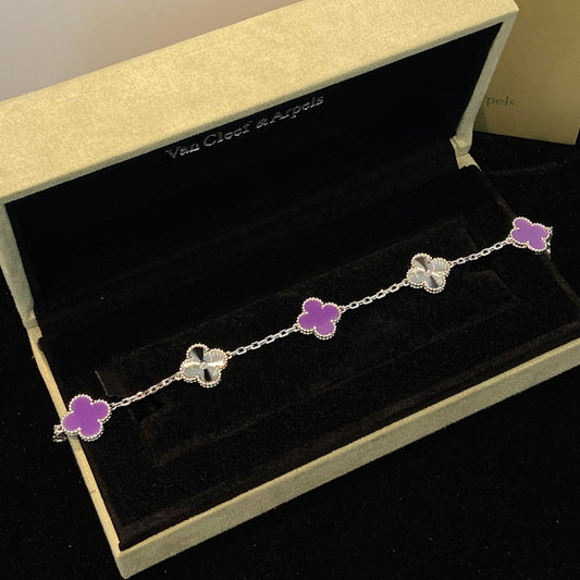 [Eternal Jewelry]CLOVER  5 MOTIFS  PURPLE VIOLET BRACELET SILVER