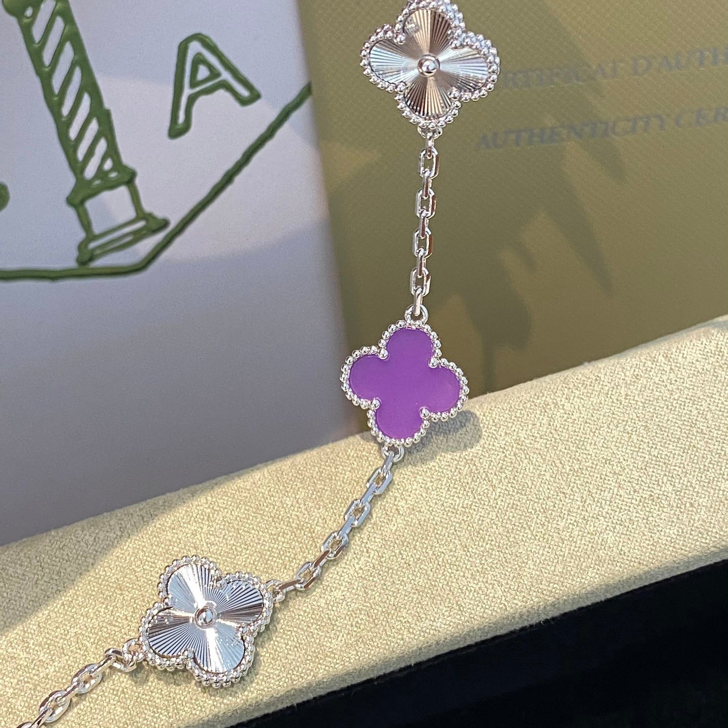 [Eternal Jewelry]CLOVER  5 MOTIFS  PURPLE VIOLET BRACELET SILVER