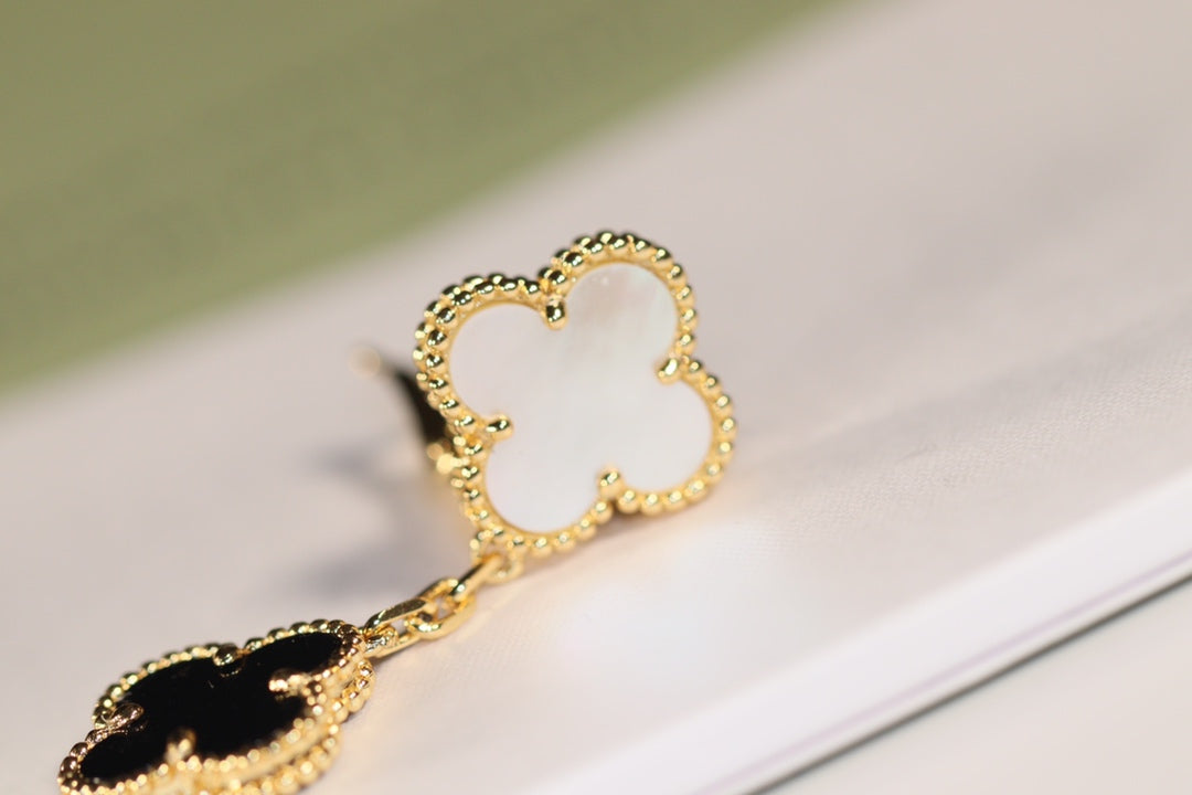 [Eternal Jewelry]CLOVER EARRINGS GOLD ONYX MOP 3 MOTIF