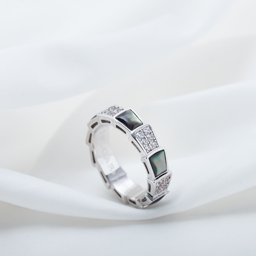 [Eternal Jewelry]SERPENTI RING SILVER DIAMOND BLACK MOP 4MM