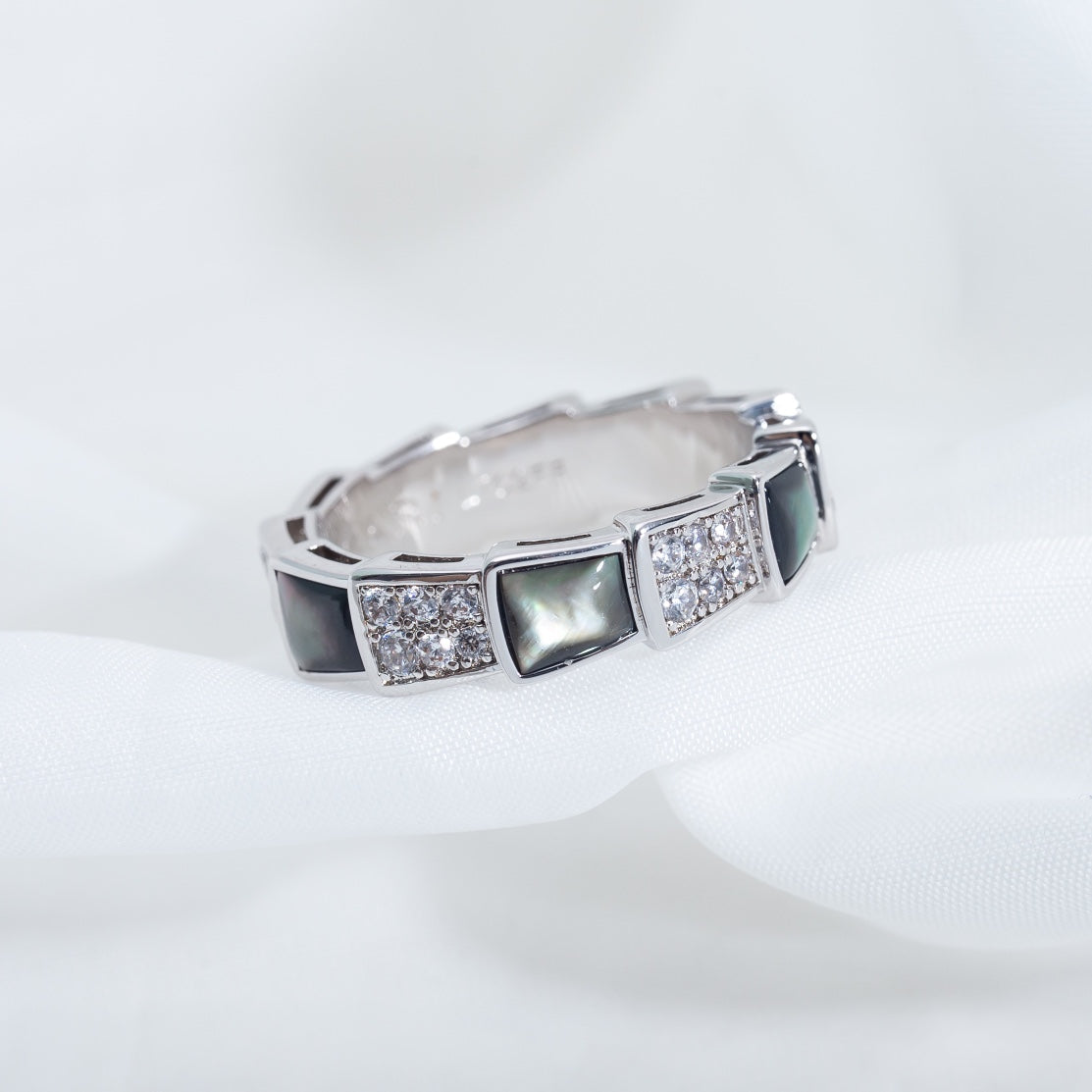 [Eternal Jewelry]SERPENTI RING SILVER DIAMOND BLACK MOP 4MM