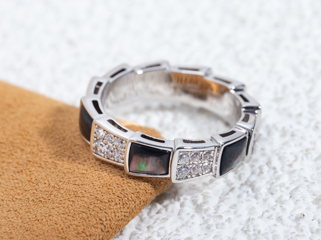 [Eternal Jewelry]SERPENTI RING SILVER DIAMOND BLACK MOP 4MM