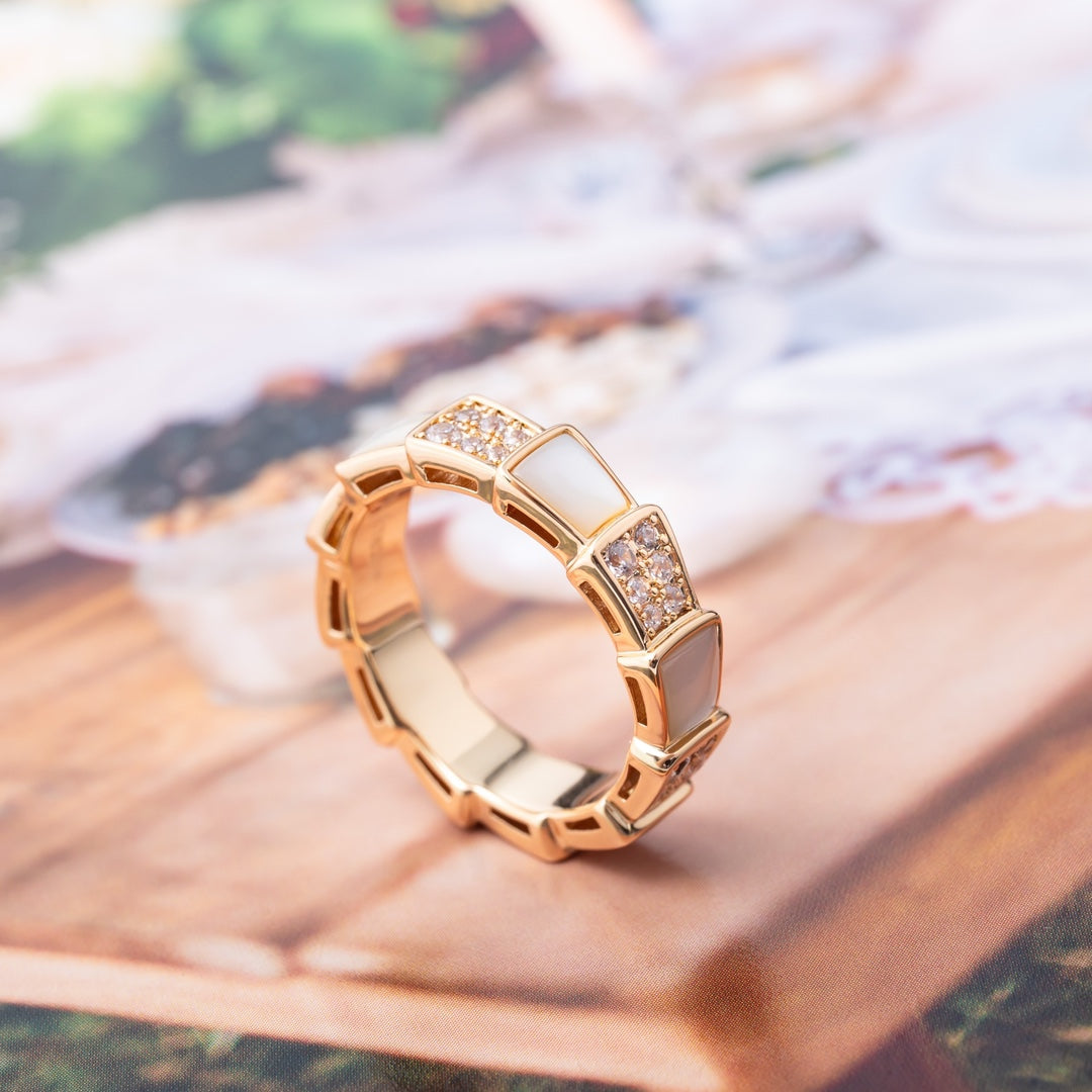 [Eternal Jewelry]SERPENTI RING PINK GOLD MOP DIAMOND PAVED 4MM