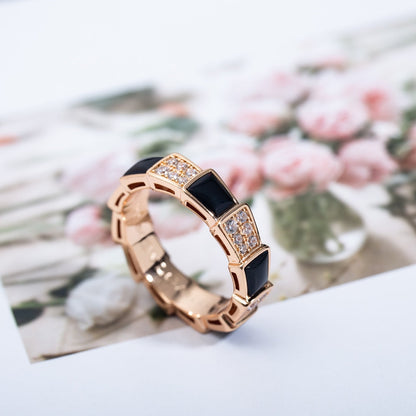 [Eternal Jewelry]SERPENTI RING PINK GOLD BLACK MOP DIAMOND PAVED 4MM