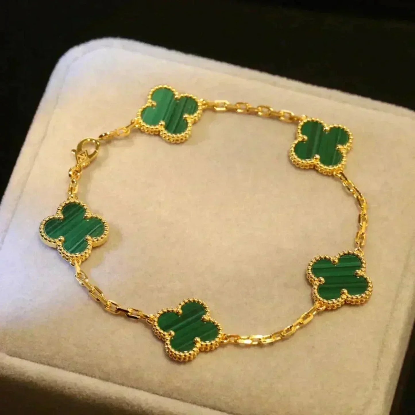 [Eternal Jewelry]CLOVER 5 MOTIFS MALACHITE BRACELET