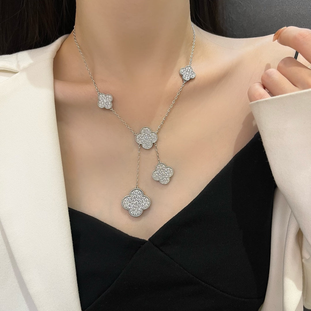 [Eternal Jewelry]CLOVER 5 MOTIFS SILVER DIAMONDS NECKLACE