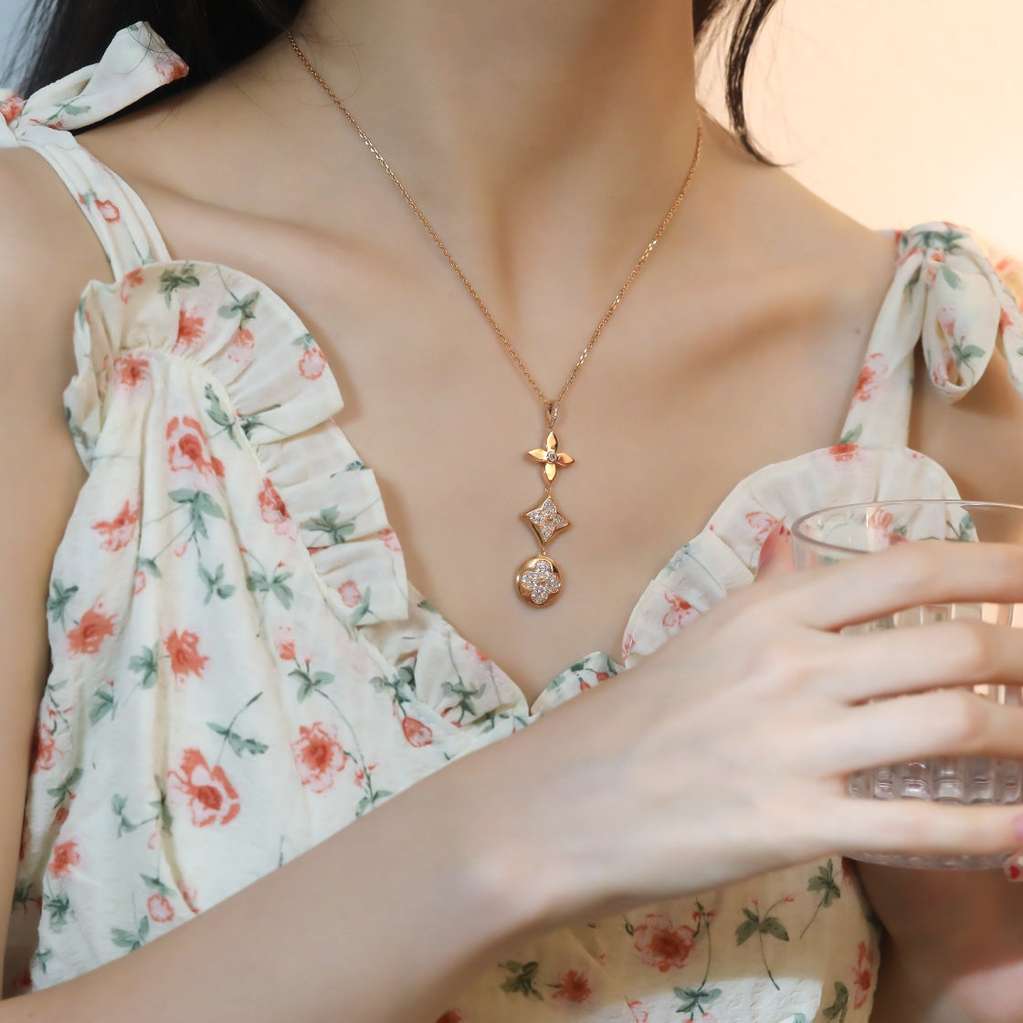 [Eternal Jewelry]STAR AND SUN DIAMOND PINK GOLD NECKLACE