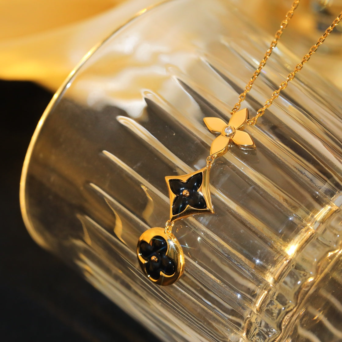 [Eternal Jewelry]STAR AND SUN ONYX PINK GOLD NECKLACE