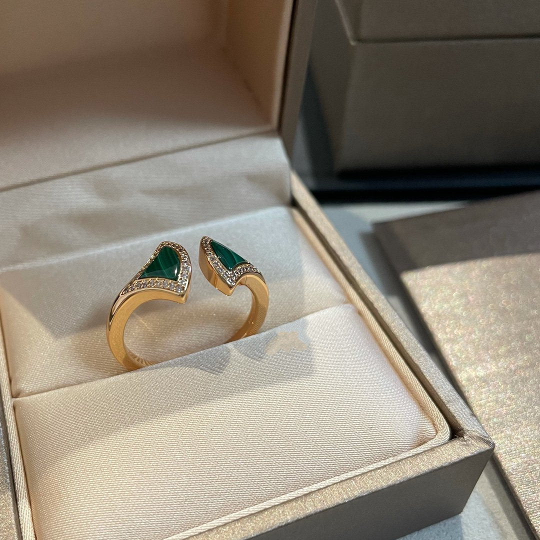 [Eternal Jewelry]DREAM MALACHITE DIAMOND OPEN RING