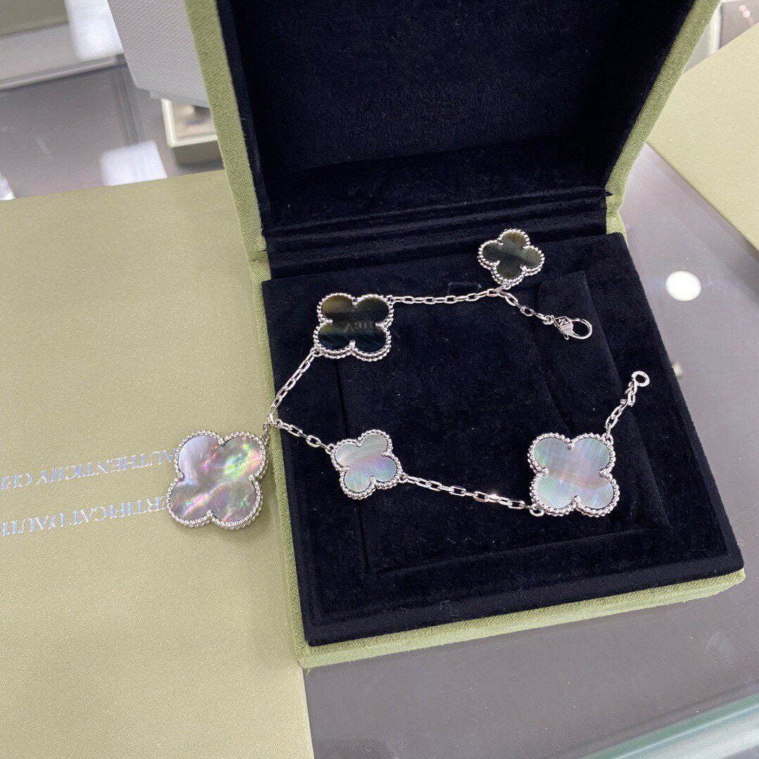 [Eternal Jewelry]CLOVER 5 MOTIFS SIVLER DARK MOP BRACELET