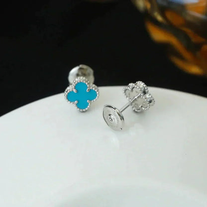 [Eternal Jewelry]CLOVER MINI 9.5MM ONYX STUD EARRINGS SILVER