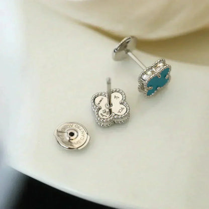 [Eternal Jewelry]CLOVER MINI 9.5MM ONYX STUD EARRINGS SILVER