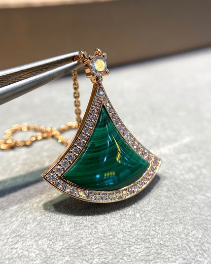 [Eternal Jewelry]DREAM MALACHITE DIAMOND PAVED PINK GOLD NECKLACE