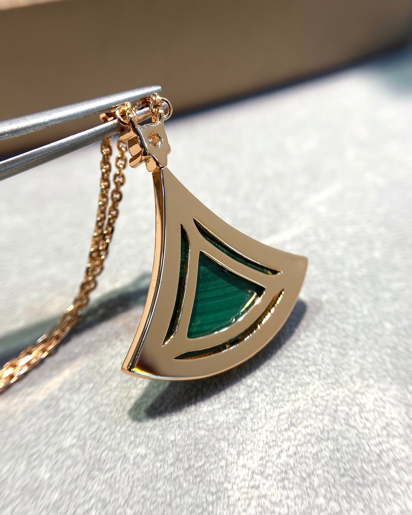 [Eternal Jewelry]DREAM MALACHITE DIAMOND PAVED PINK GOLD NECKLACE
