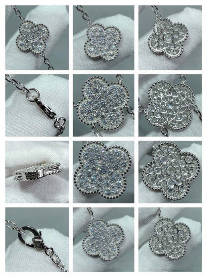 [Eternal Jewelry]CLOVER 6 MOTIF DIAMOND PAVED NECKLACE