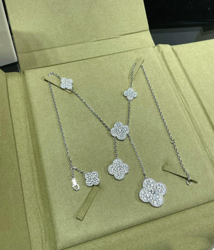 [Eternal Jewelry]CLOVER 6 MOTIF DIAMOND PAVED NECKLACE