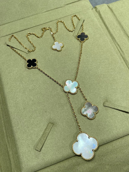 [Eternal Jewelry]CLOVER 6 MOTIF MOP ONYX GOLD NECKLACE