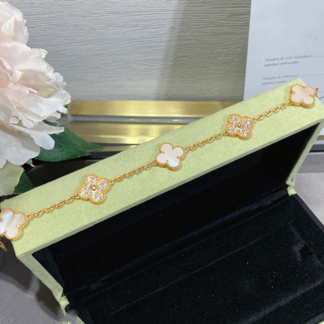 [Eternal Jewelry]CLOVER 5 MOTIF DIAMOND PINK MOP PINK GOLD BRACELET