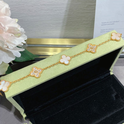 [Eternal Jewelry]CLOVER 5 MOTIF DIAMOND PINK MOP PINK GOLD BRACELET