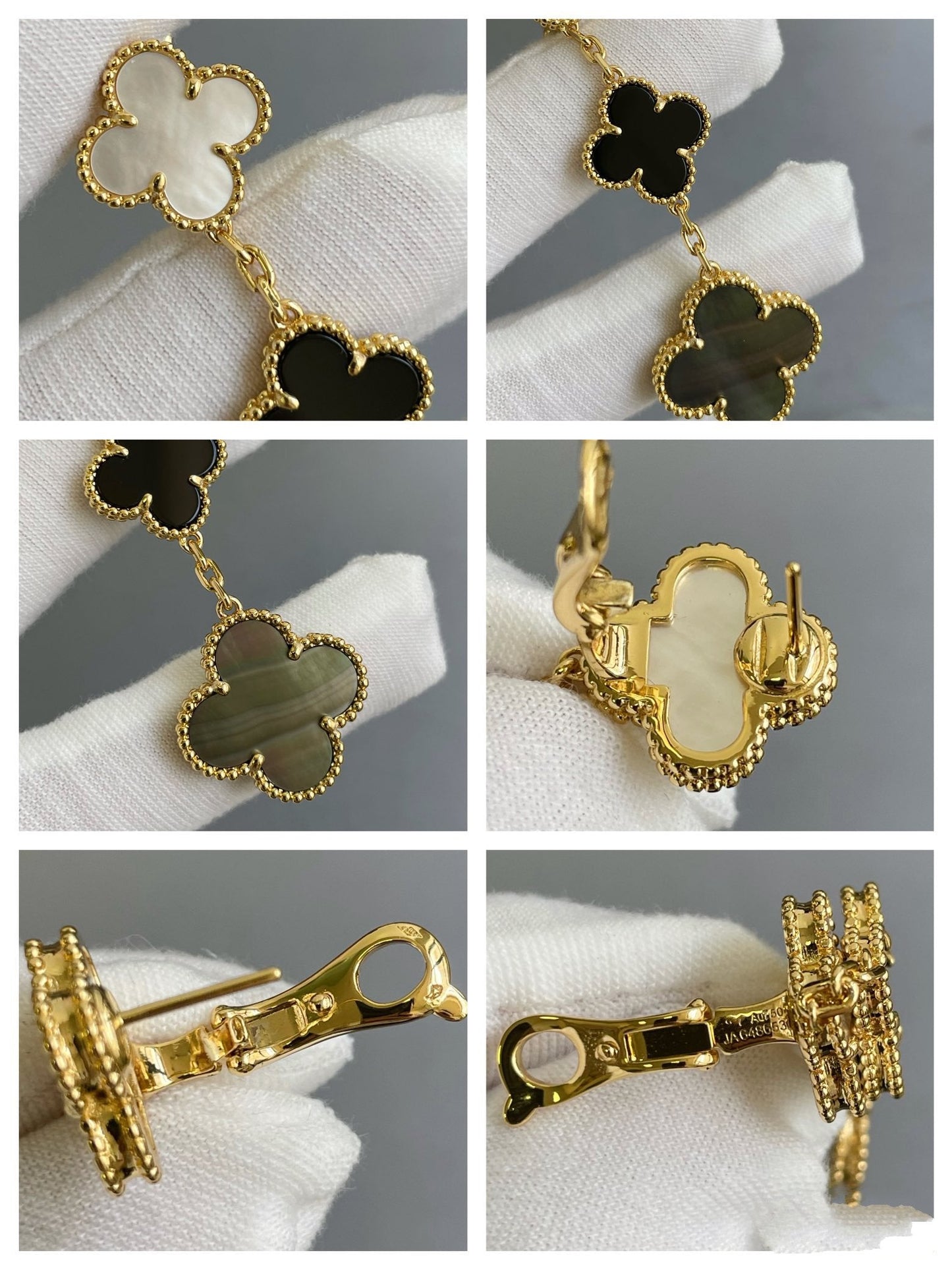 [Eternal Jewelry]CLOVER 3 MOTIF MOP ONYX DARK MOP PINK GOLD EARRINGS