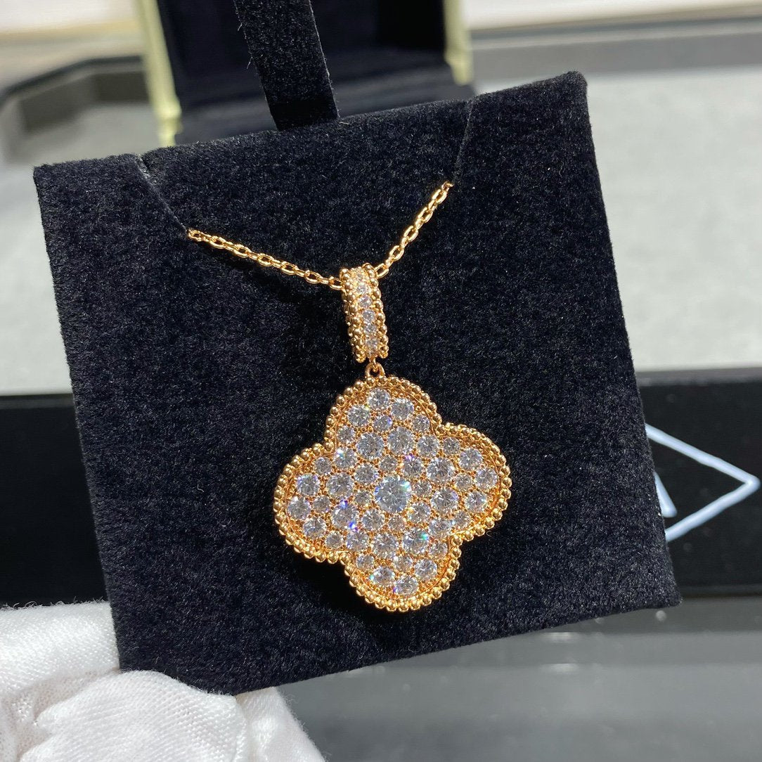 [Eternal Jewelry]CLOVER 25MM LARGE PEDANT DIAMOND PAVED LONG NECKLACE