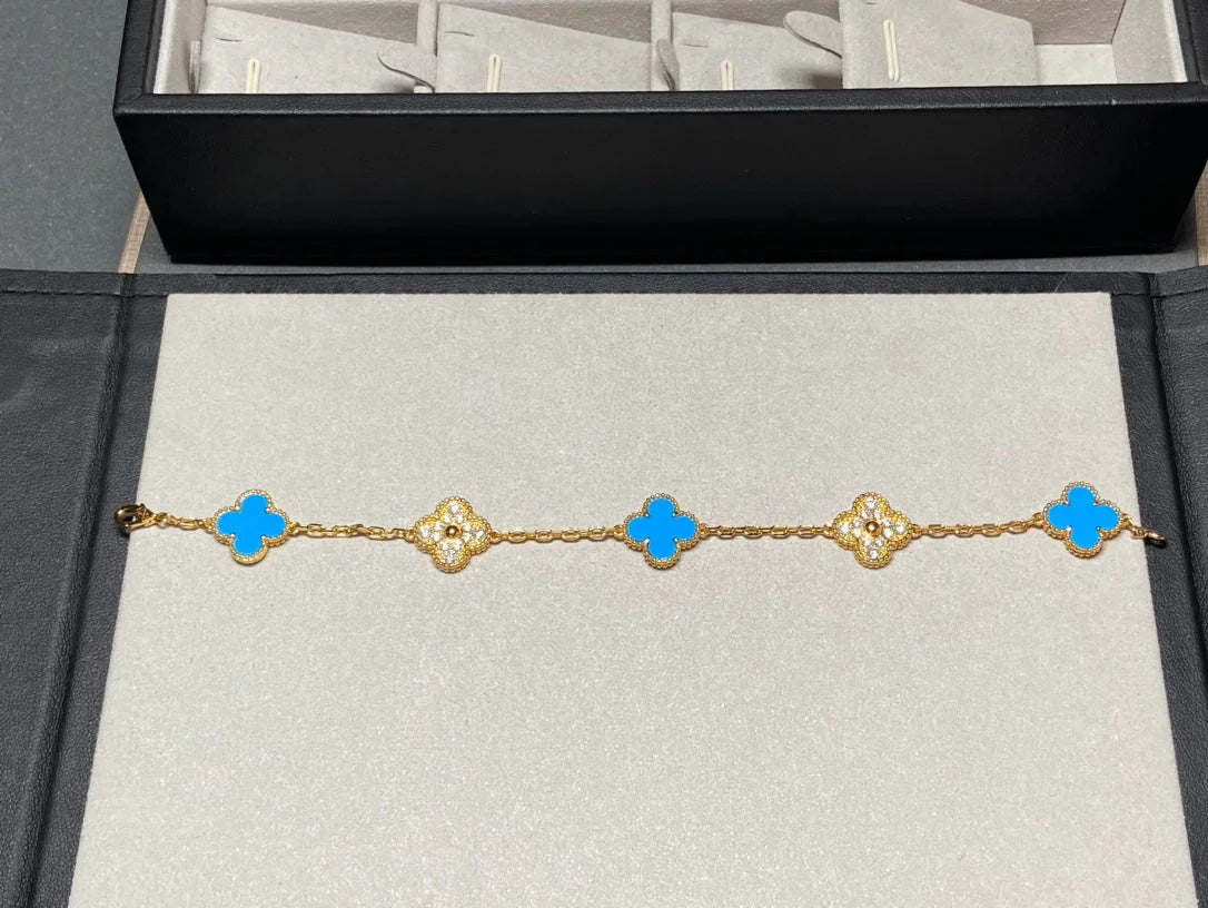 [Eternal Jewelry] CLOVER 5 MOTIF BLUE AGATE BRACELET COLLECTION