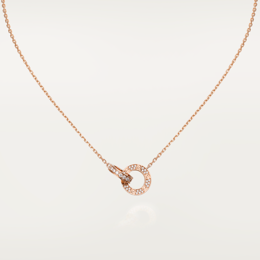 [Eternal Jewelry]LOVE 7.6MM NECKLACE ROSE GOLD AND SILVER  FULL DIAMOND
