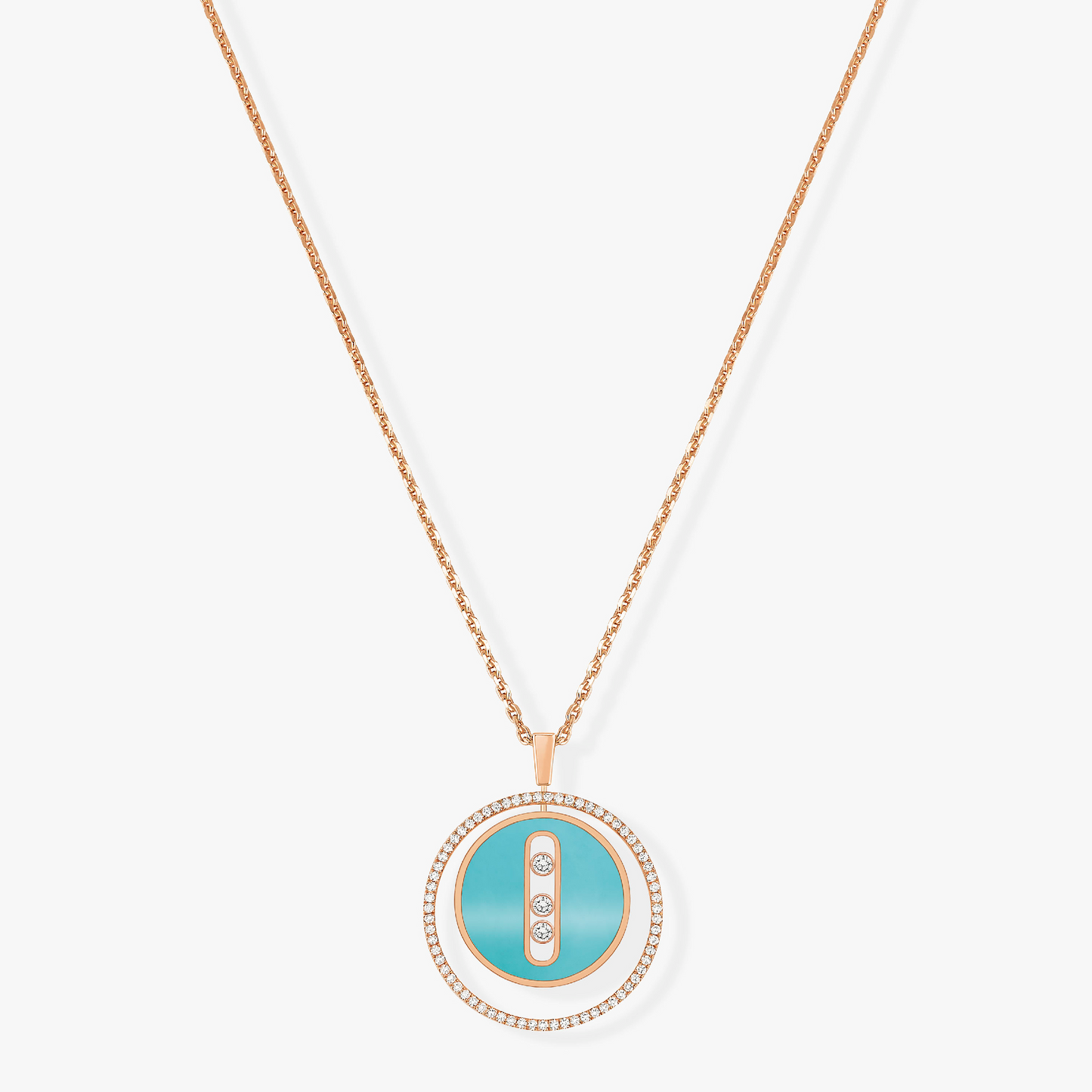 [Eternal jewelry]LUCKY MOVE 3 DIAMONDS TURQUOISE PINK GOLD DIAMOND NECKLACE