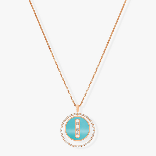 [Eternal jewelry]LUCKY MOVE 3 DIAMONDS TURQUOISE PINK GOLD DIAMOND NECKLACE