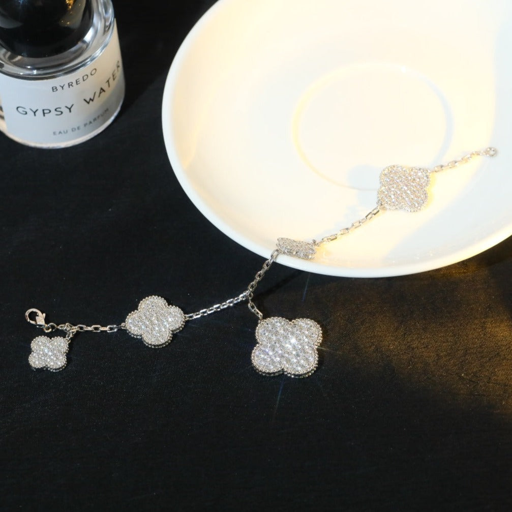 [Eternal Jewelry]CLOVER BRACELET 5 MOTIF SILVER DIAMOND PAVED