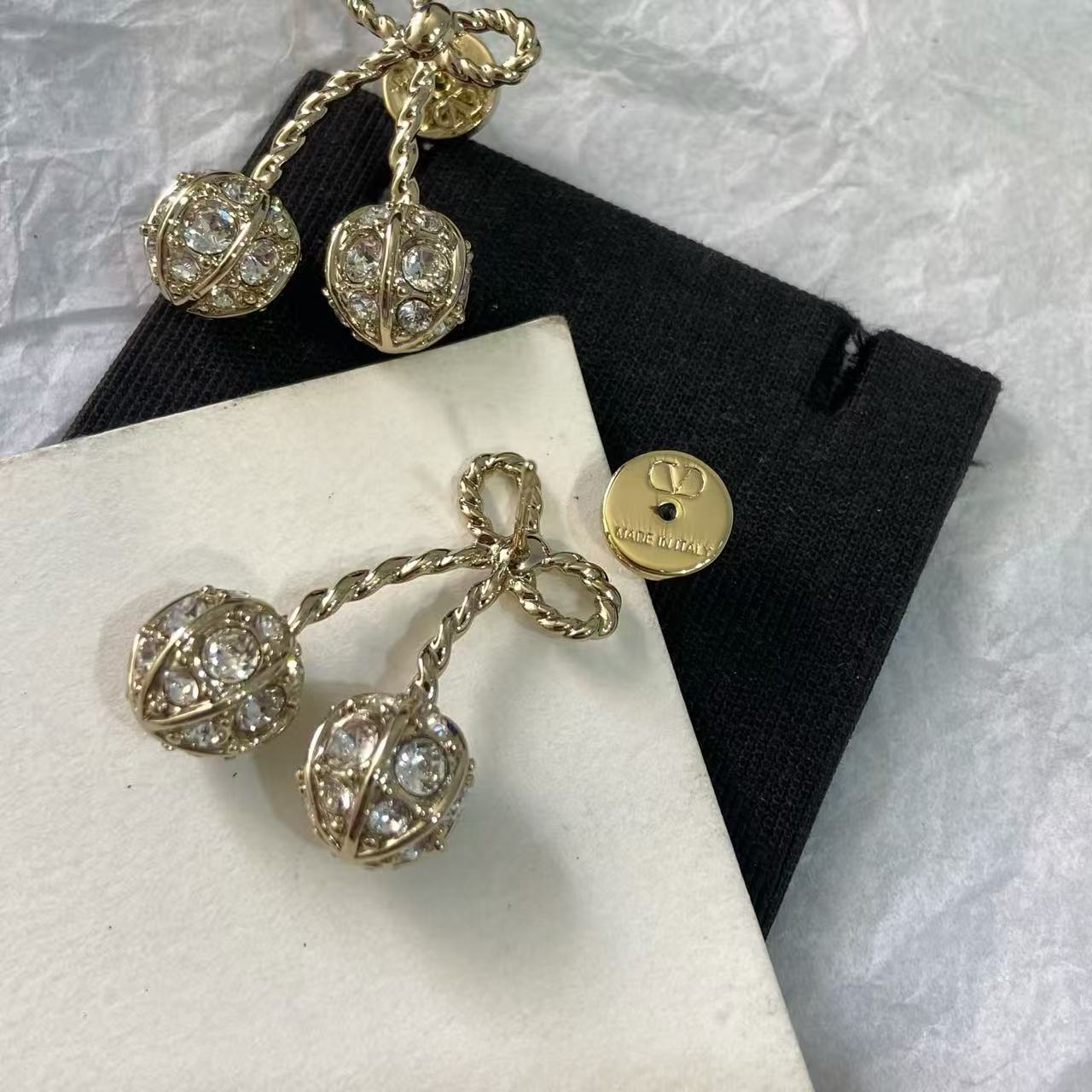 [Eternal jewelry] Cherry Crystal Pavé Necklace & Stud Earrings& SeracelettB