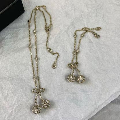 [Eternal jewelry] Cherry Crystal Pavé Necklace & Stud Earrings& SeracelettB