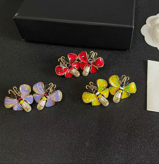 [Eternal jewelry] Ladybug Enamel & Faux Pearl Clip-On Earrings