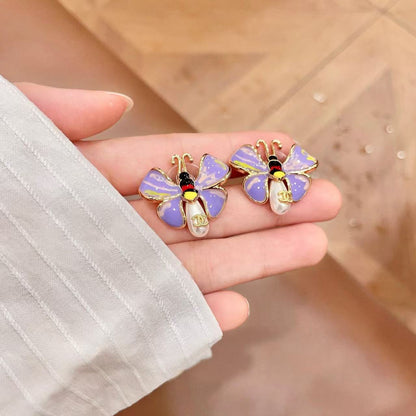 [Eternal jewelry] Ladybug Enamel & Faux Pearl Clip-On Earrings