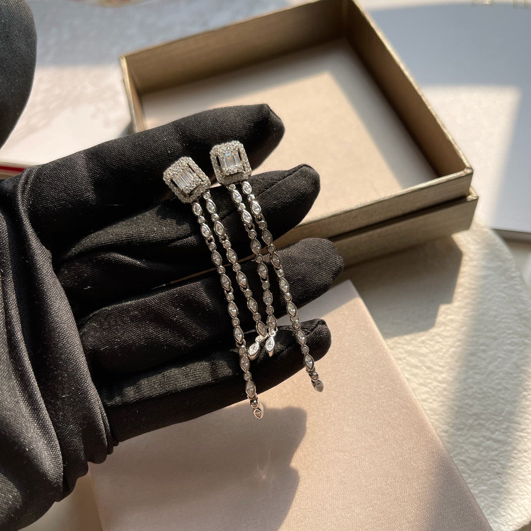 [Eternal Jewelry] Alix Long Drop Earrings, White Gold with Diamonds