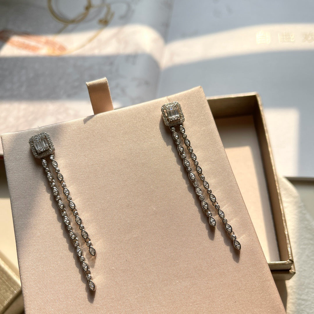 [Eternal Jewelry] Alix Long Drop Earrings, White Gold with Diamonds