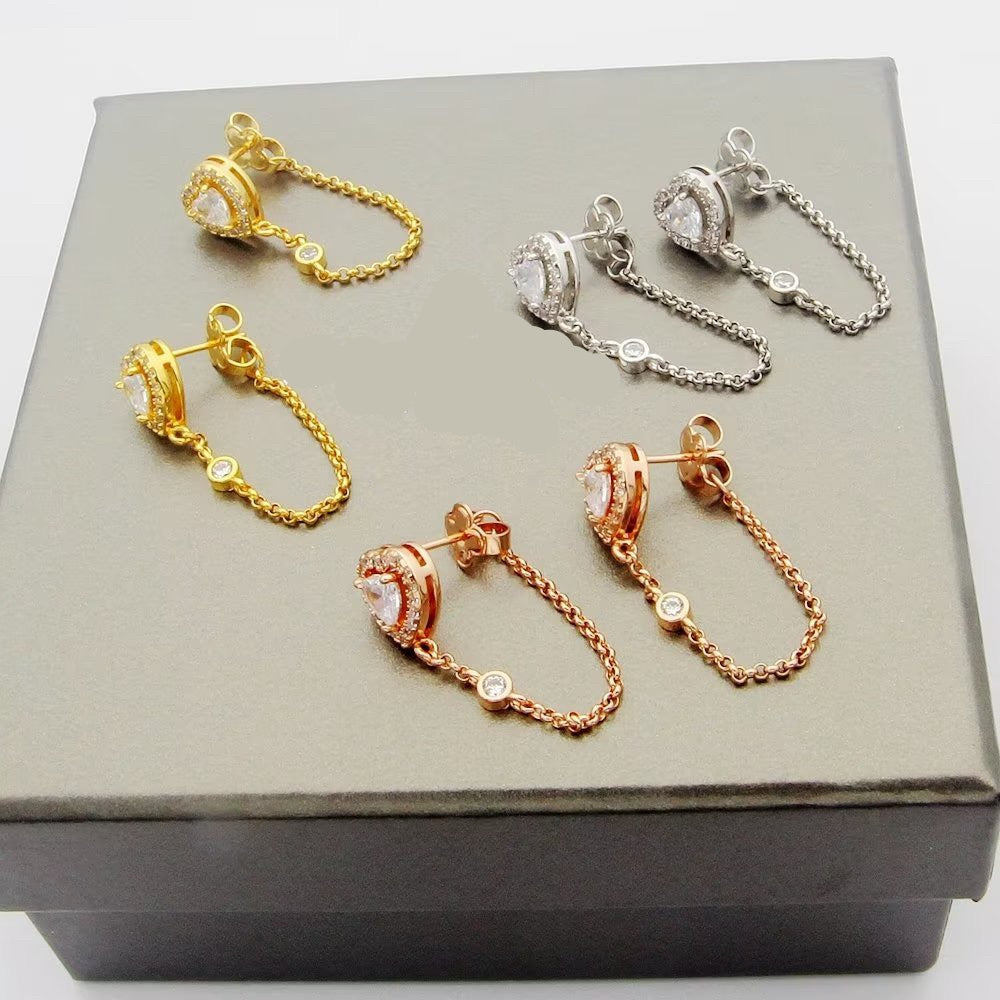 [Eternal Jewelry]My Twin Heart Chain Earrings