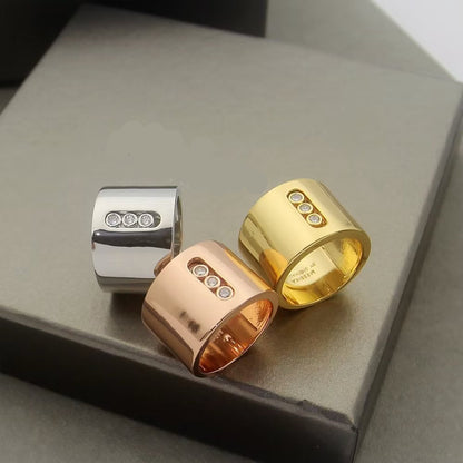 [Eternal Jewelry] Move Wide 3 Moving Diamonds Wide Band Ring