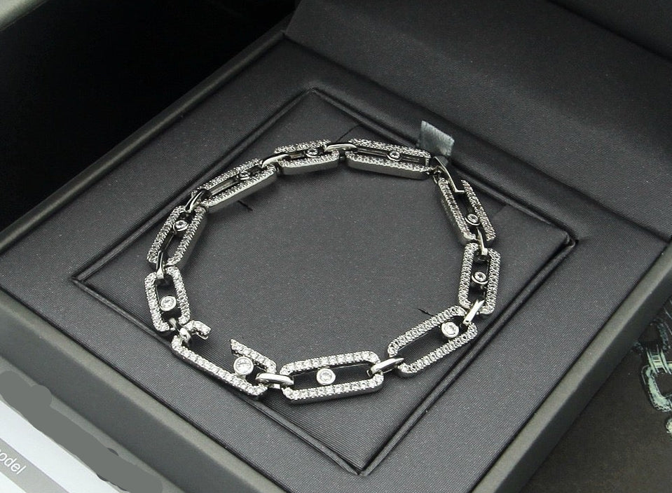 [Eternal Jewelry]Large Full Diamond Unisex Sliding Bracelet with Moissanite