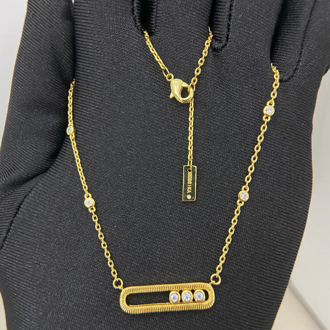 [Eternal Jewelry] Baby Move Pavé Diamond‑Set Three‑Stone Sliding Necklace