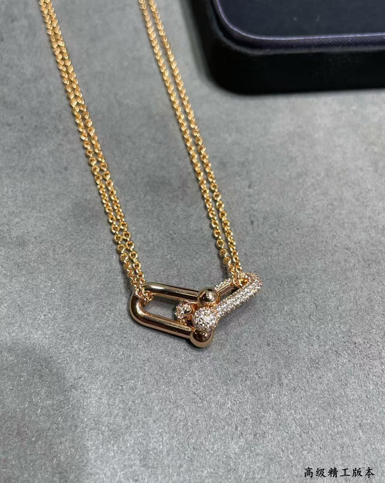 [Eternal Jewelry]T House Diamond-Set Double Chain Link Pendant Necklace