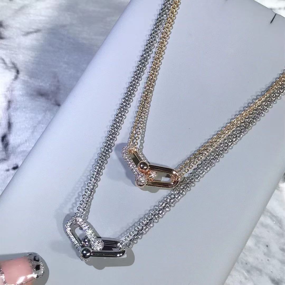 [Eternal Jewelry]T House Diamond-Set Double Chain Link Pendant Necklace