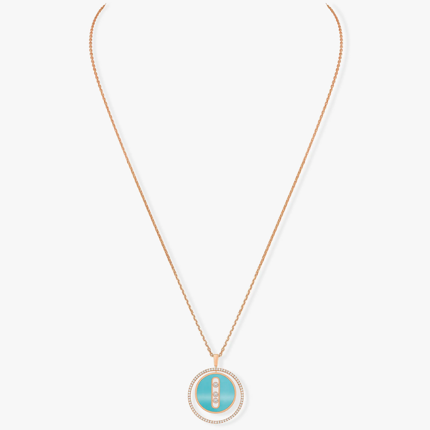 [Eternal jewelry]LUCKY MOVE 3 DIAMONDS TURQUOISE PINK GOLD DIAMOND NECKLACE
