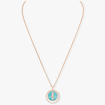[Eternal jewelry]LUCKY MOVE 3 DIAMONDS TURQUOISE PINK GOLD DIAMOND NECKLACE
