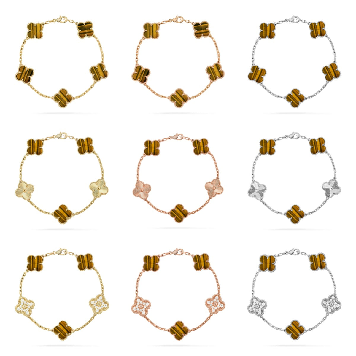 [Eternal Jewelry] CLOVER 5 MOTIFS TIGER EYE BRACELET COLLECTION