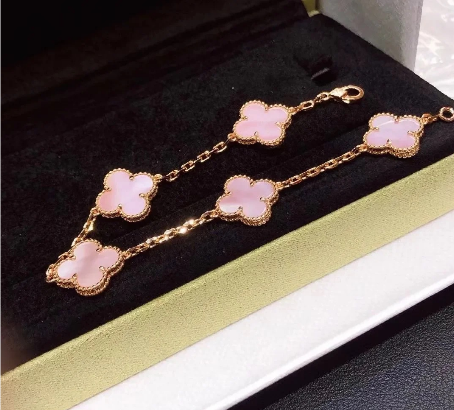 [Eternal Jewelry]CLOVER 5 MOTIFS Pink  AGATE  BRACELET