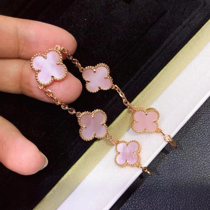 [Eternal Jewelry]CLOVER 5 MOTIFS Pink  AGATE  BRACELET