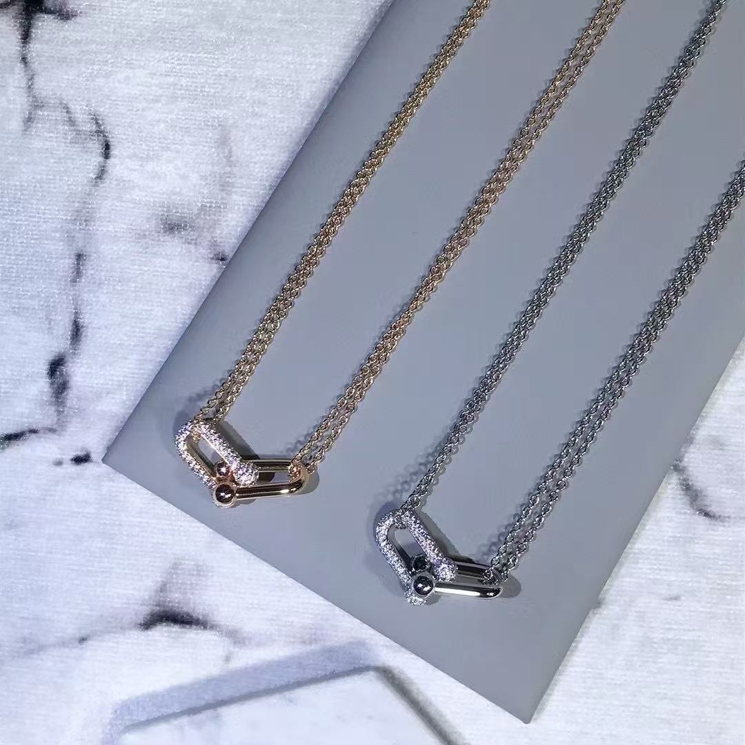 [Eternal Jewelry]T House Diamond-Set Double Chain Link Pendant Necklace