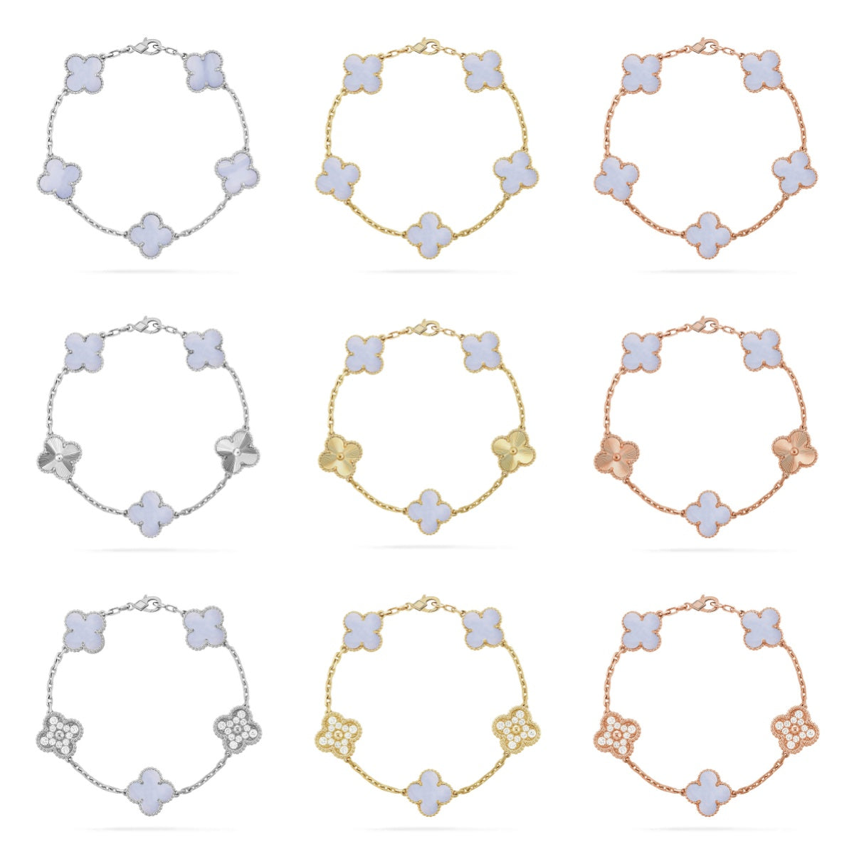 [Eternal Jewelry] CLOVER 5 MOTIF PURPLE CHALCEDONY BRACELET COLLECTION