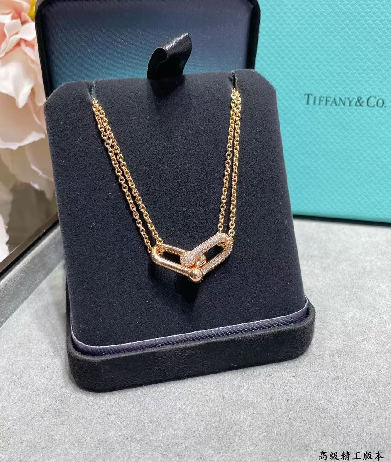 [Eternal Jewelry]T House Diamond-Set Double Chain Link Pendant Necklace
